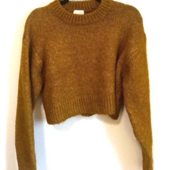 H&M Cropped Soft Alpaca Wool Blend Crew Neck Sweater Sz S Golden Brown #183Q - Picture 4 of 8